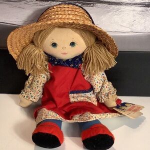 Vintage Dakin Dream Dolls PHOEBE W/Tags Rag Doll Prairie Straw Hat 12 Inches.